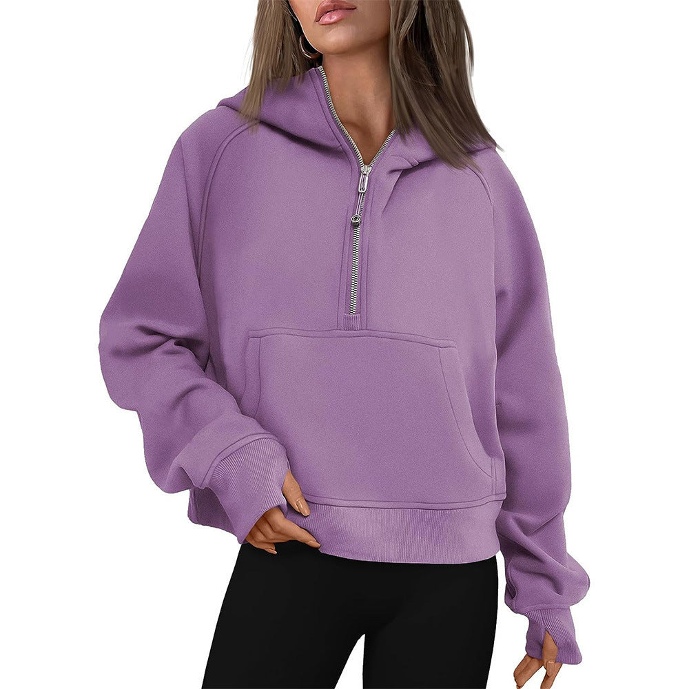 Sarah Express Women's Hooded Zipper Sweater Fleece Lined Fall Winter Casual Loose Fit Outerwear