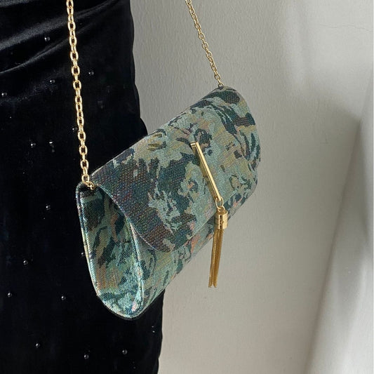 Sarah Express Embroidered Floral Evening Clutch Bag - Rhinestone Chain Shoulder Bag for Women