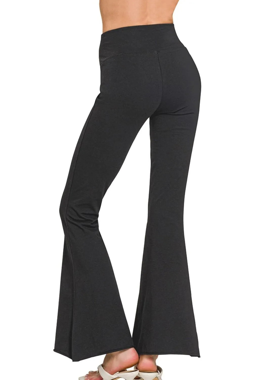 Sarah Express Women’s High Rise Raw Hem Flare Yoga Pants with Tummy Control