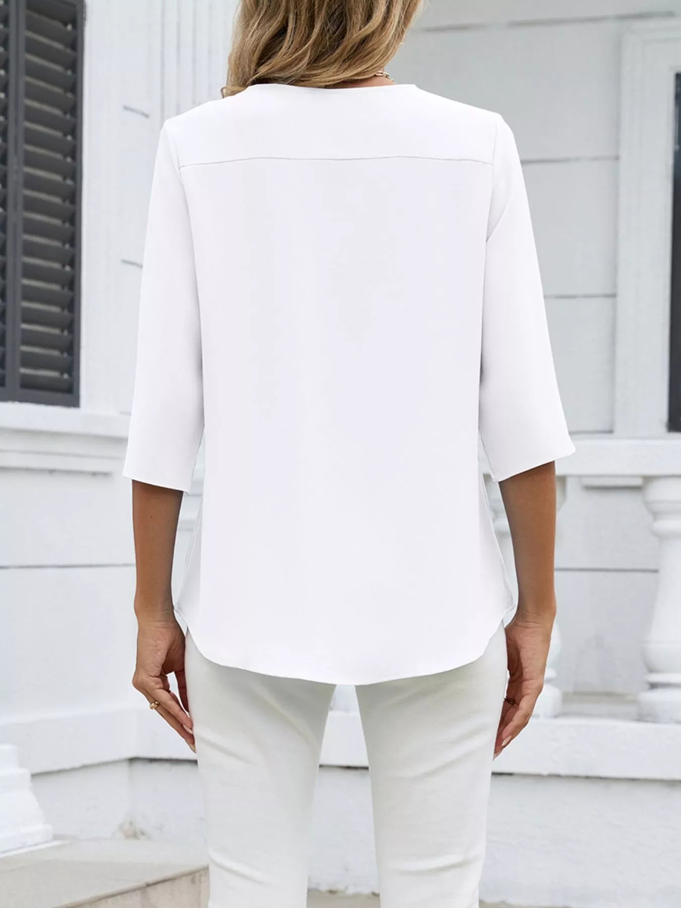 Sarah Express Women's V-Neck 3/4 Sleeve Blouse