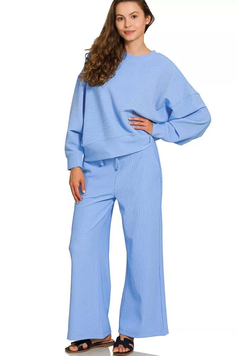 Sarah Express Women’s Ribbed Lounge Set with Pullover and Pants Casual