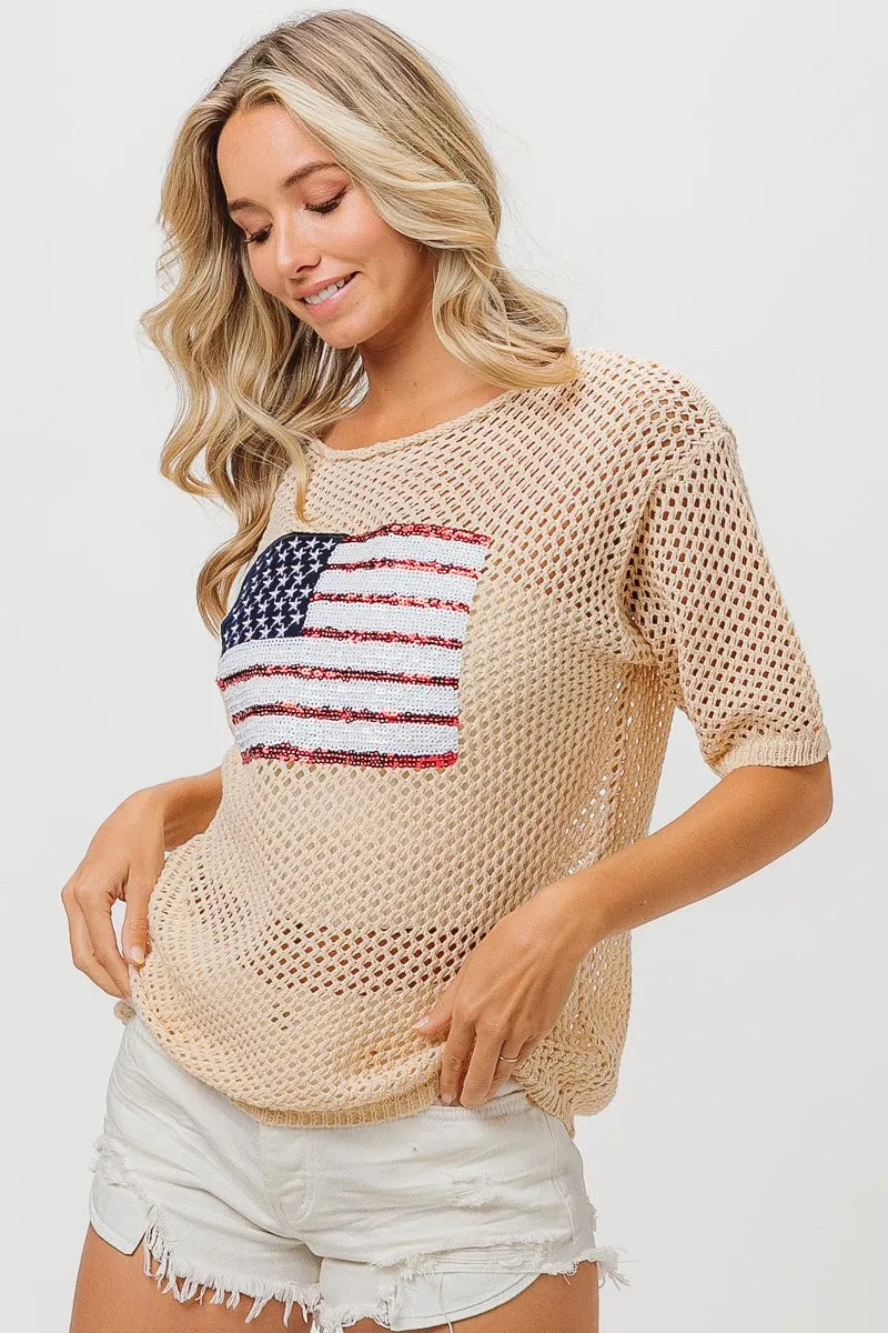 Sequin American Flag Knit Cover Up