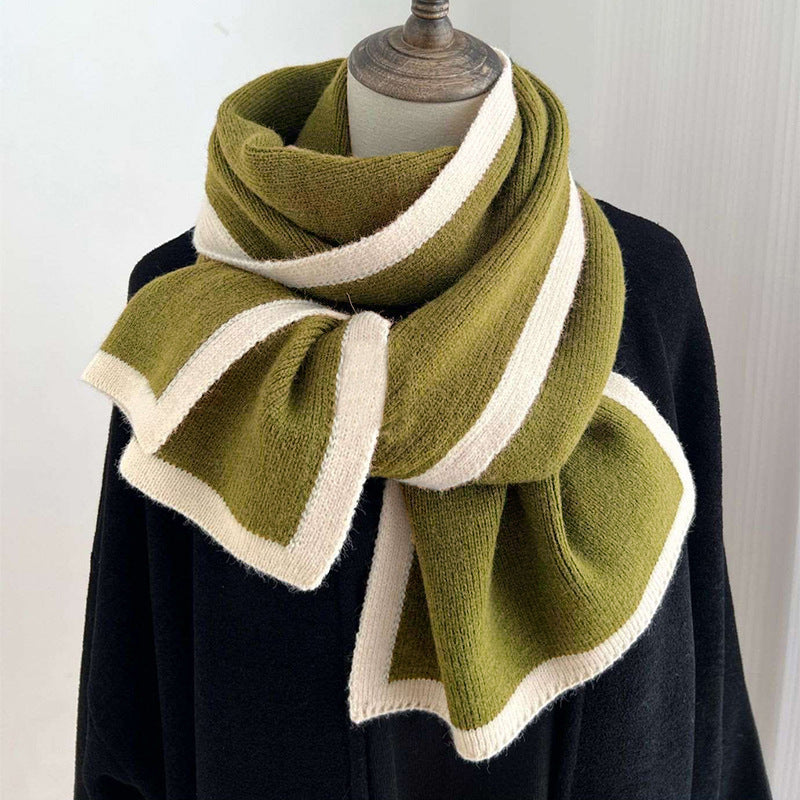 Sarah Express Women's Knitted Scarf Color Block Border Design Fall Winter Warm Accessory