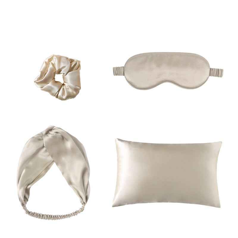 Sarah Express Luxury Silk Sleep Set - Eye Mask, Pillowcase, Hair Tie & Scrunchie 4-Piece Kit