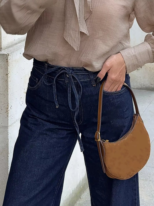 Sarah Express Women's Tied Loose Fit Flare Jeans