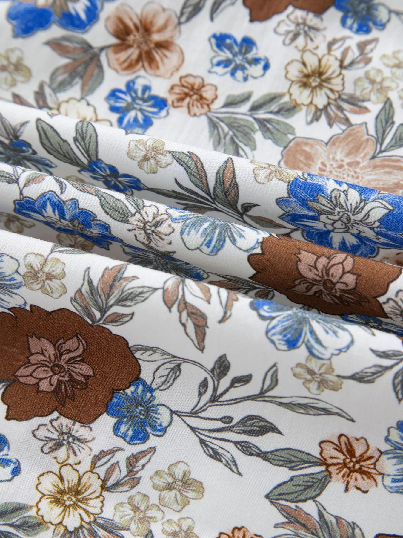 Sarah Express Women's Plaid Frilled Trim V Neck Floral Long Sleeve Blouse