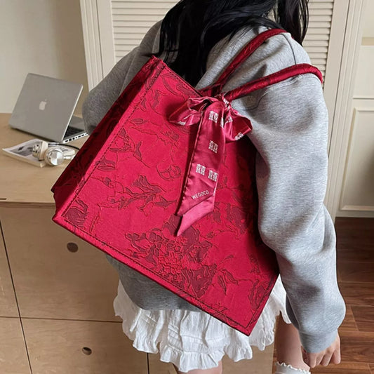 Sarah Express Women's Floral Embossed Tote Handbag with Scarf Accent