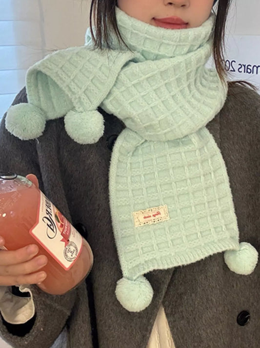 Sarah Express Women's Waffle Knit Pom-Pom Scarf