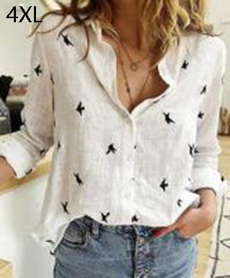 Sarah Express Women's Cotton Linen Button Up Shirt Long Sleeve Lapel Collar Classic Blouse Top