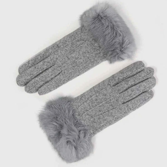 Sarah Express Women's Fur Cuff Gloves - Cozy Winter Accessories Gray One Size