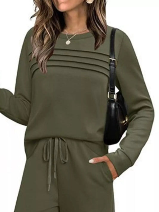 Sarah Express Women's Long Sleeve Round Neck Top and Pants Set