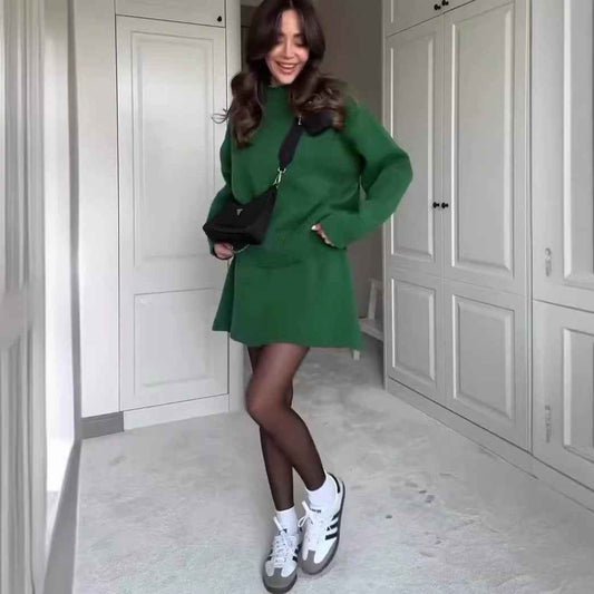 Sarah Express Women's Sweater Skirt Set - 2 Piece Knit Outfit Long Sleeve Pullover High Waist Mini Skirt