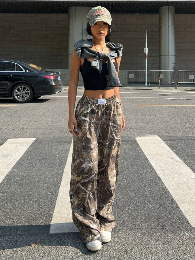 Sarah Express Women's Camo Cargo Pants Y2K - High Waist Baggy Multi-Pocket Hip-Hop Street Style