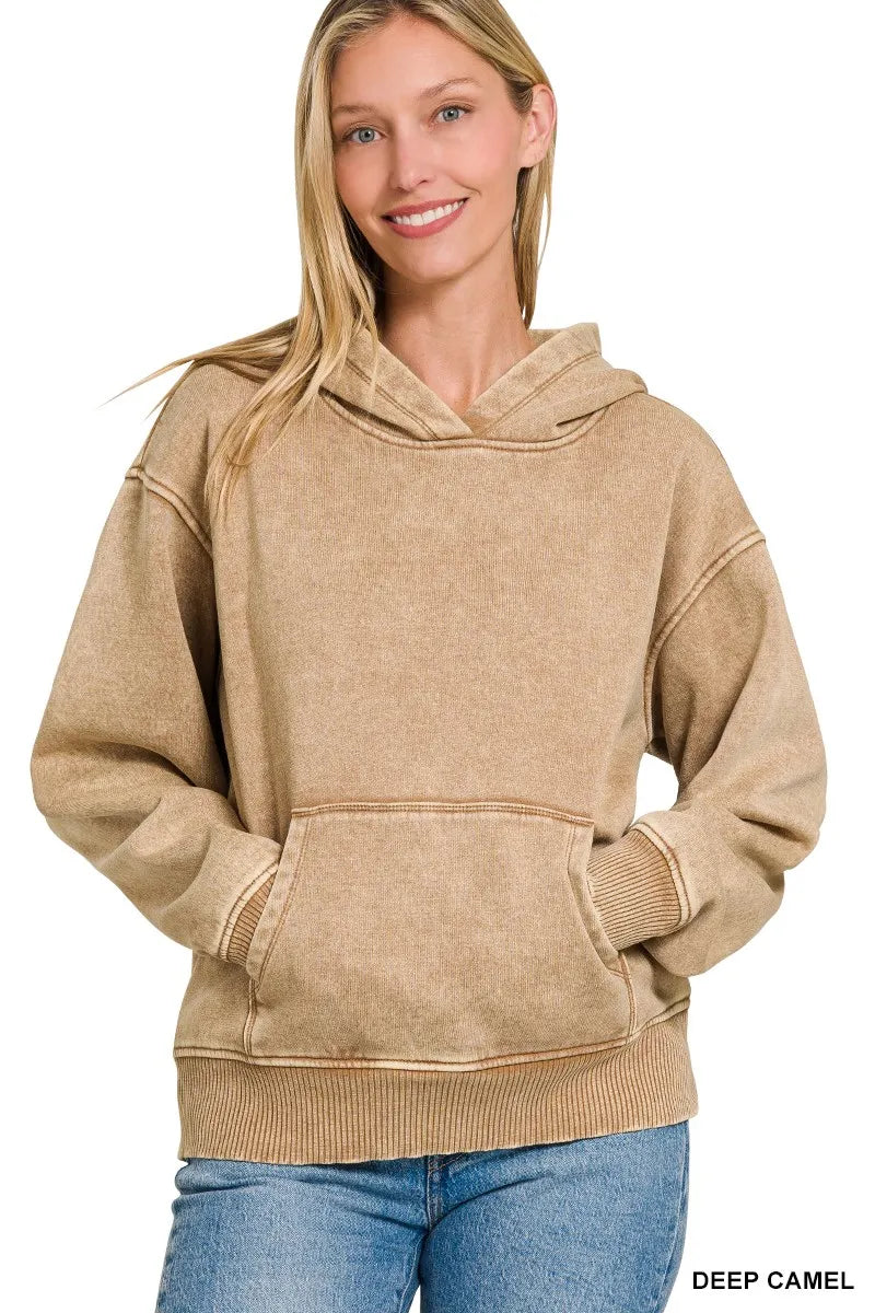 Sarah Express Women's Fleece Acid Wash Kangaroo Pocket Hoodie