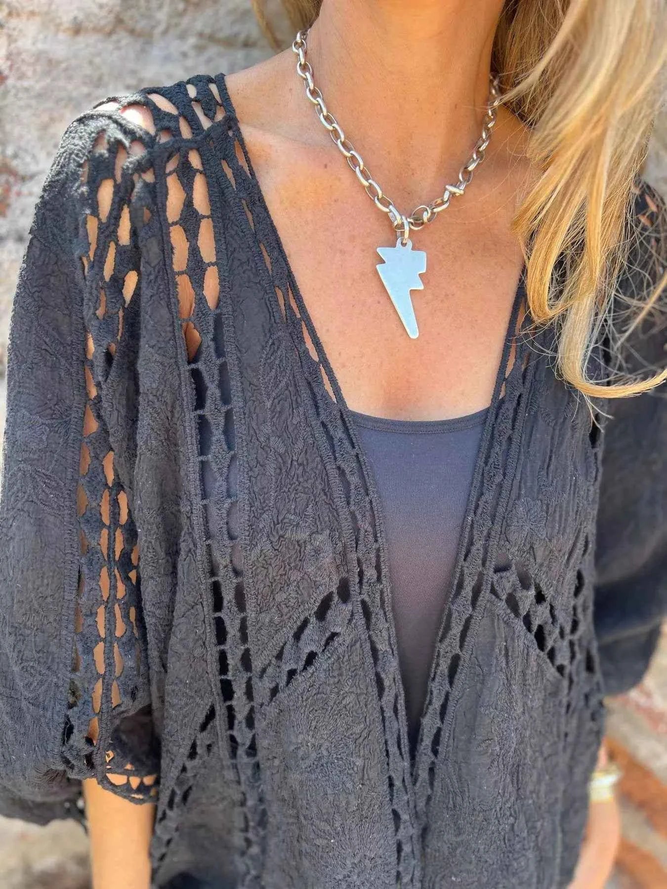 Sarah Express Women's Embroidered Lace Open Front Cardigan Plus Size