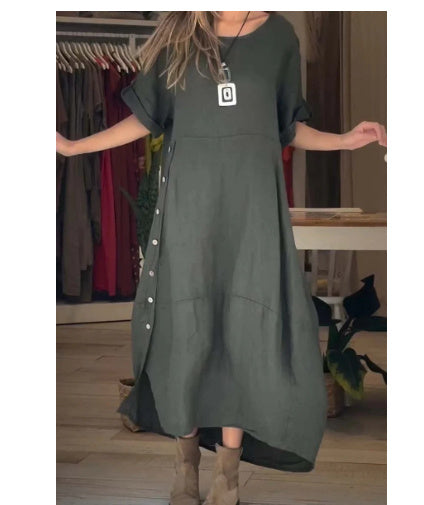 Sarah Express Women's Loose Cotton Linen Maxi Dress Short Sleeve Casual Relaxed Fit