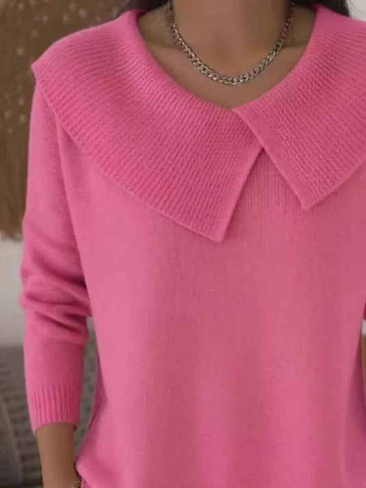 Sarah Express Women's Plus Size Solid Color Ribbed Hem Sweater - Casual Knitwear Top