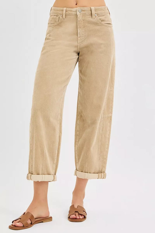 Sarah Express Women's High Rise Crop Barrel Corduroy Pants