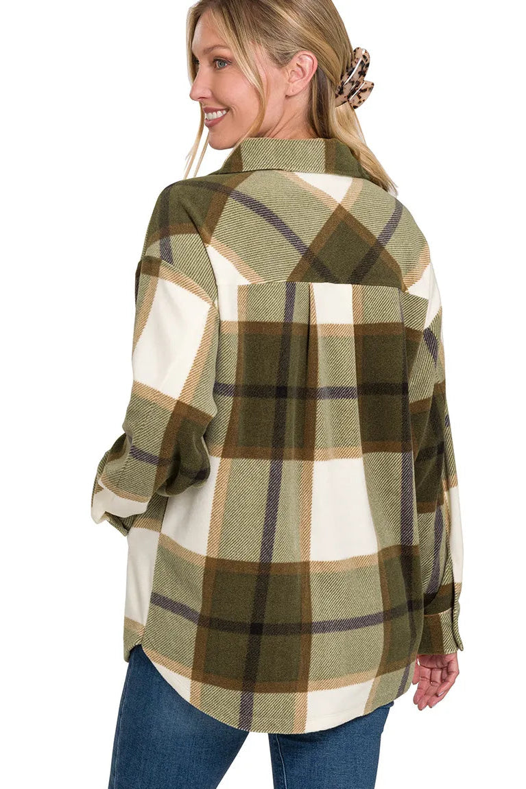 Sarah Express Women’s Oversized Plaid Fleece Shacket Casual Fall Spring