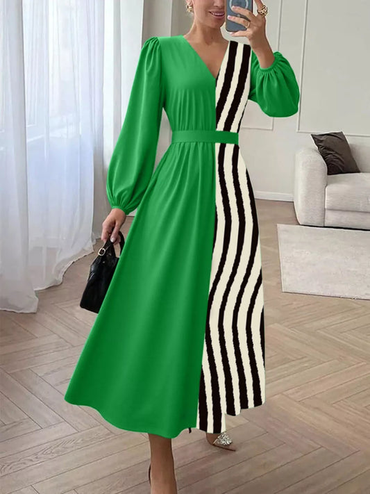 Sarah Express Women's Color Block Striped Long Sleeve Midi Dress with Belt