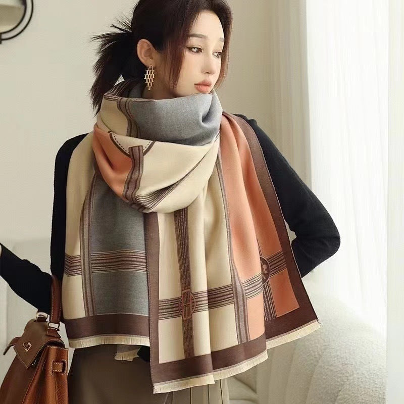Sarah Express Women's Contrast Color Scarf - Oversized Soft Cotton Wrap Shawl Korean Style