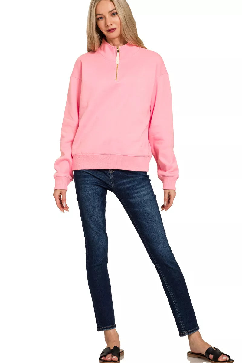 Sarah Express Women’s Fleece Half Zip Sweatshirt with Stand-Up Collar