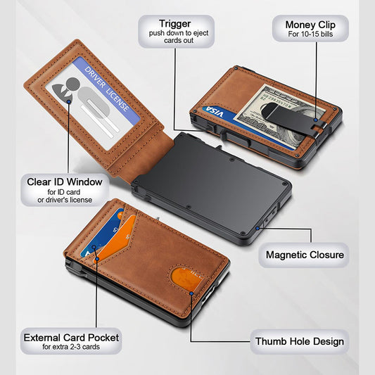 Sarah Express Carbon Fiber Slim Folding Cardholder Wallet for Men – Minimalist PU Leather Bifold