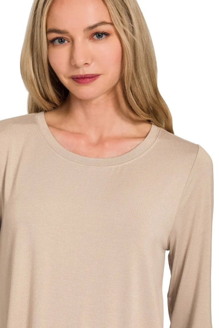 Sarah Express Women’s Flowy Rayon Long Sleeve Top with Round Hem