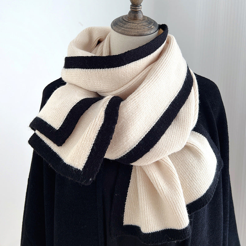 Sarah Express Women's Knitted Scarf Color Block Border Design Fall Winter Warm Accessory