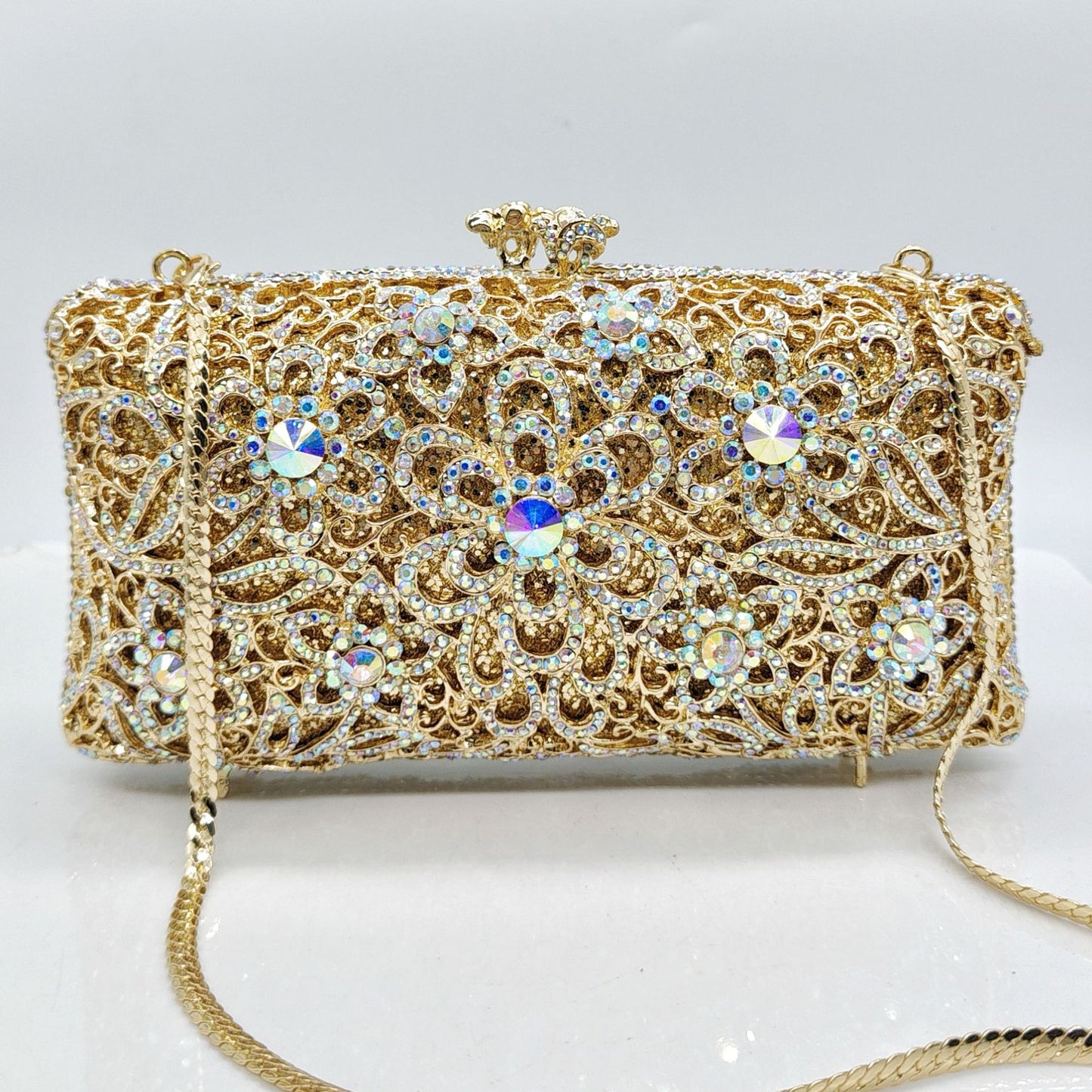 Sarah Express Diamond Evening Clutch Bag - Luxury Crystal Rhinestone Handbag for Wedding Party Banquet BL426 Gold AB