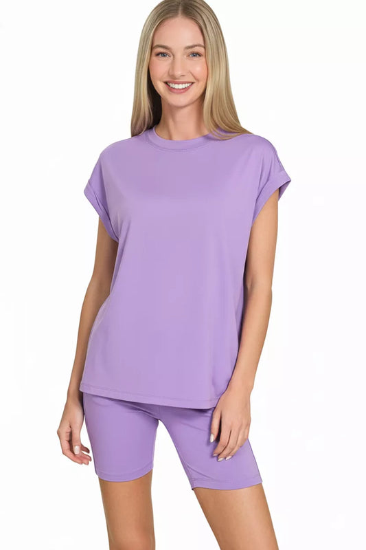 Sarah Express Women's Brushed Microfiber Top & Biker Shorts Set