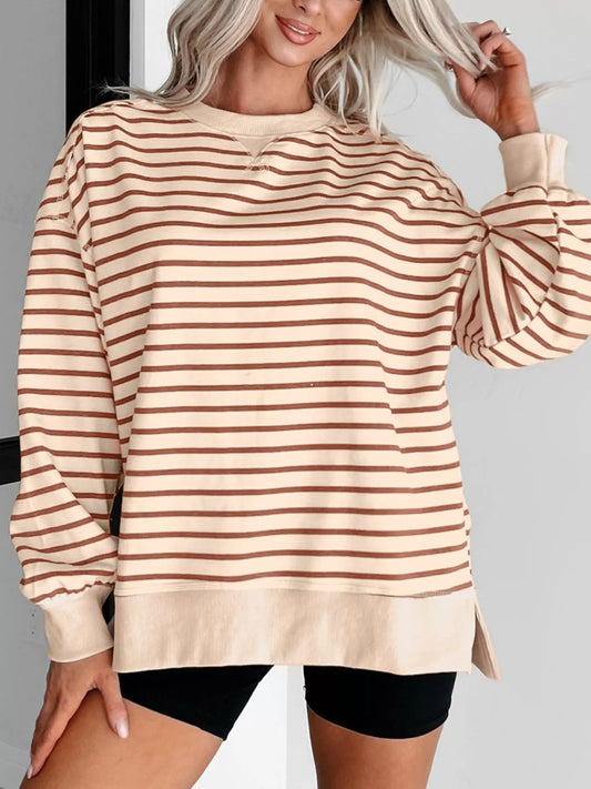 Sarah Express Women's Striped Crew Neck Casual Sweatshirt