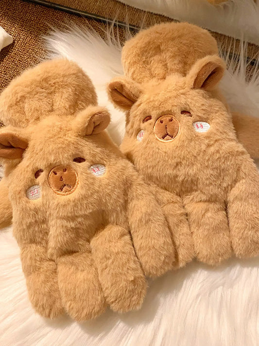 Sarah Express Cartoon Animal Plush Gloves - Cute Winter Warm Fuzzy Mittens