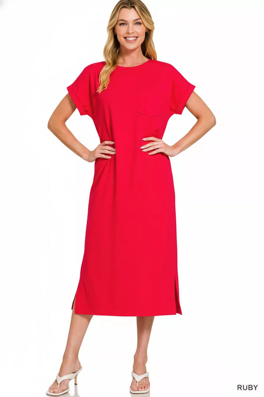 Sarah Express Women's Round Neck Short Sleeve Midi Dress