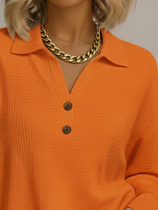 Sarah Express Women's Textured Knit Decor Button Top Plus Size