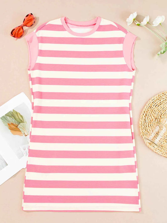 Sarah Express Women's Striped Cap Sleeve Shift Dress with Pockets - Casual Summer Dress