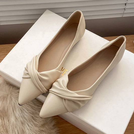 Sarah Express Chanel-Style Pointed-Toe Flat Shoes for Women – Mary Jane PU Leather Flats