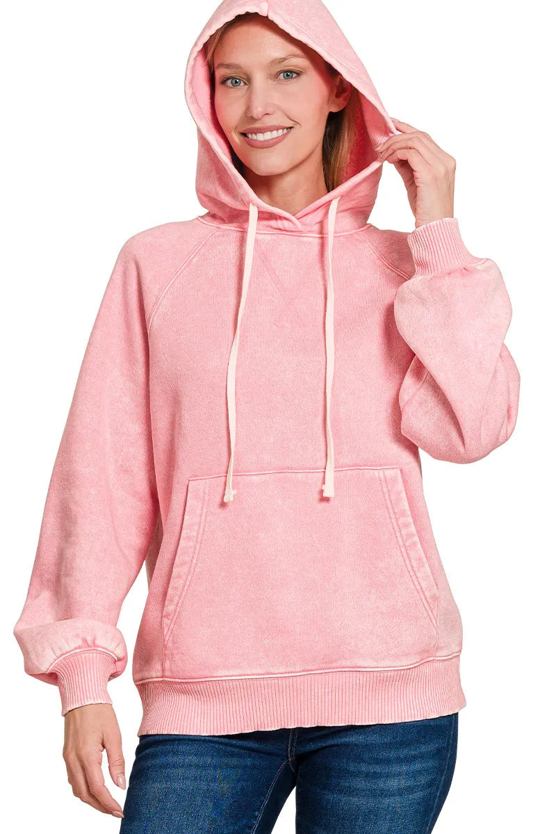 Sarah Express Women’s Acid Wash Fleece Hoodie with Kangaroo Pocket