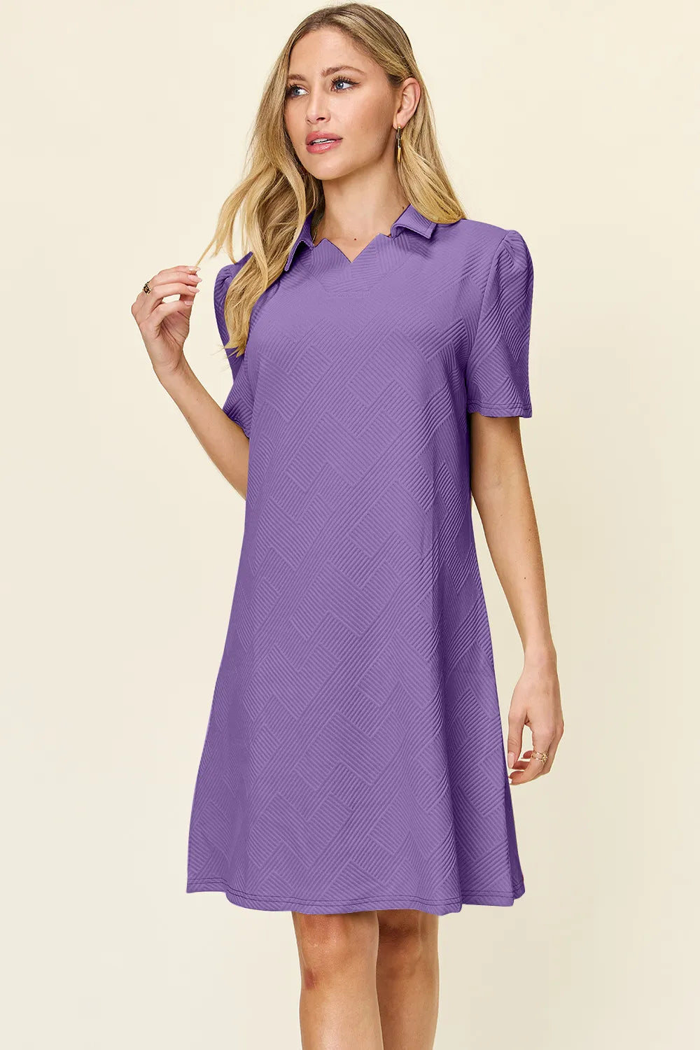 Sarah Express Women’s Plus Size Textured Collared Short Sleeve Dress