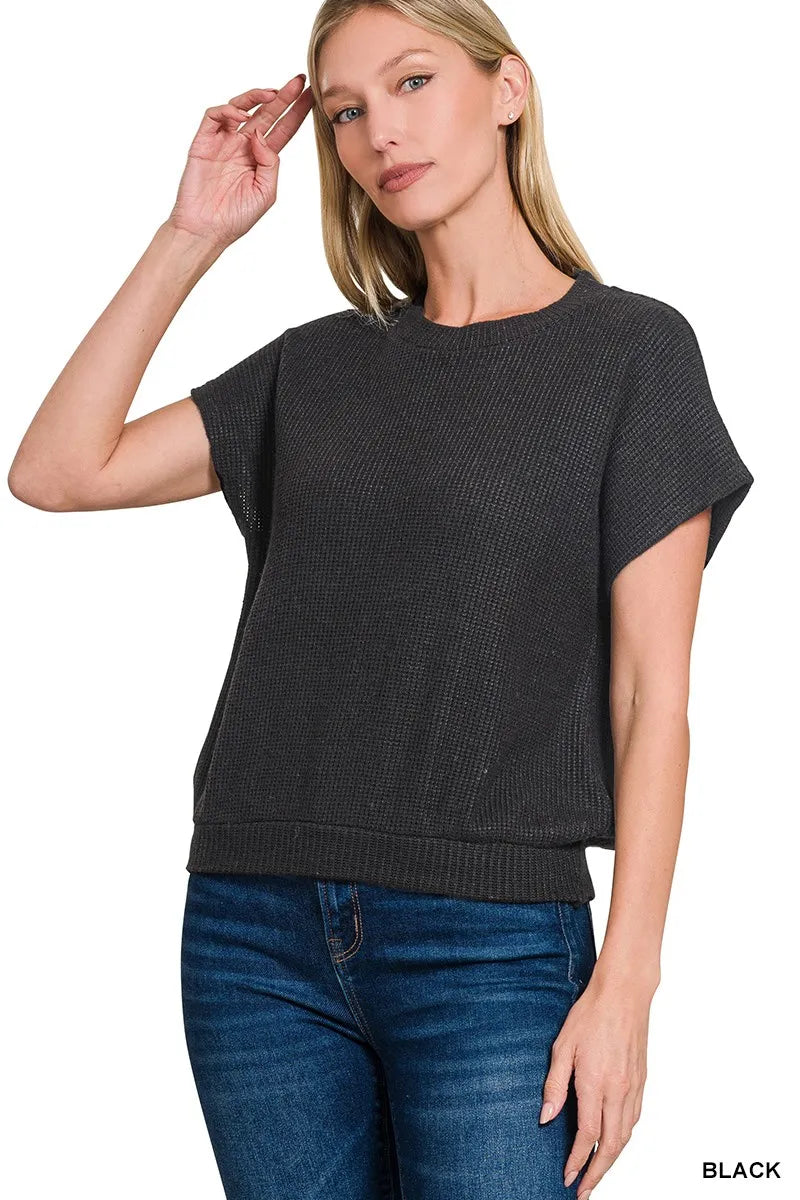 Women's Round Neck Banded Button Short Sleeve Sweater - 2026 Fashion Trends