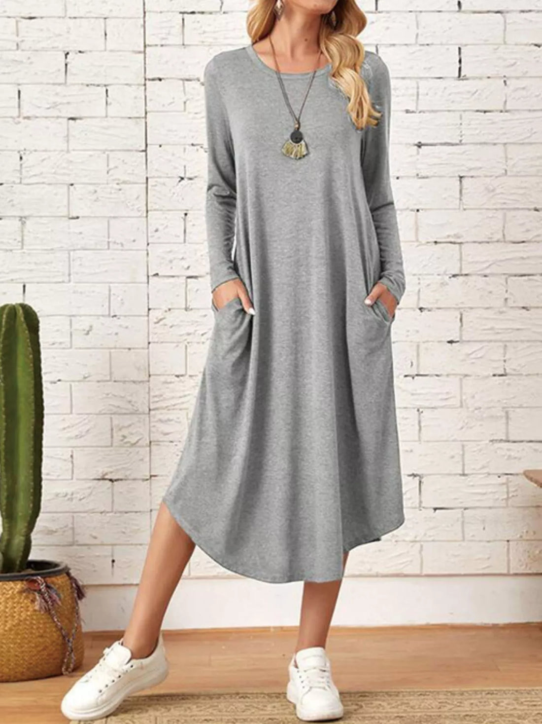 Women's Casual Long Sleeve Pocket Midi Dress - Sarah Express
