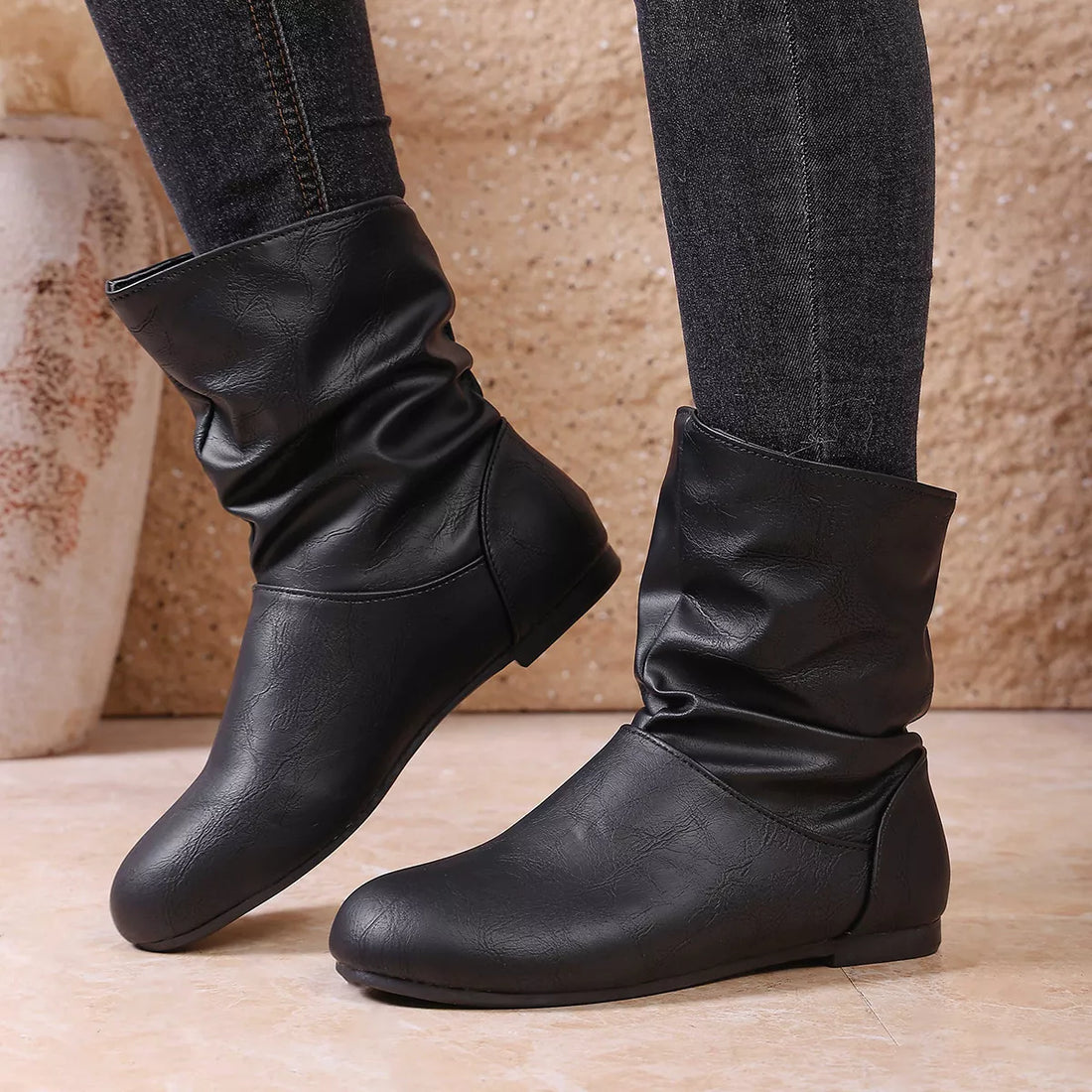Women's Flat Ankle Boots with Wrinkled Design - Complete Style Guide
