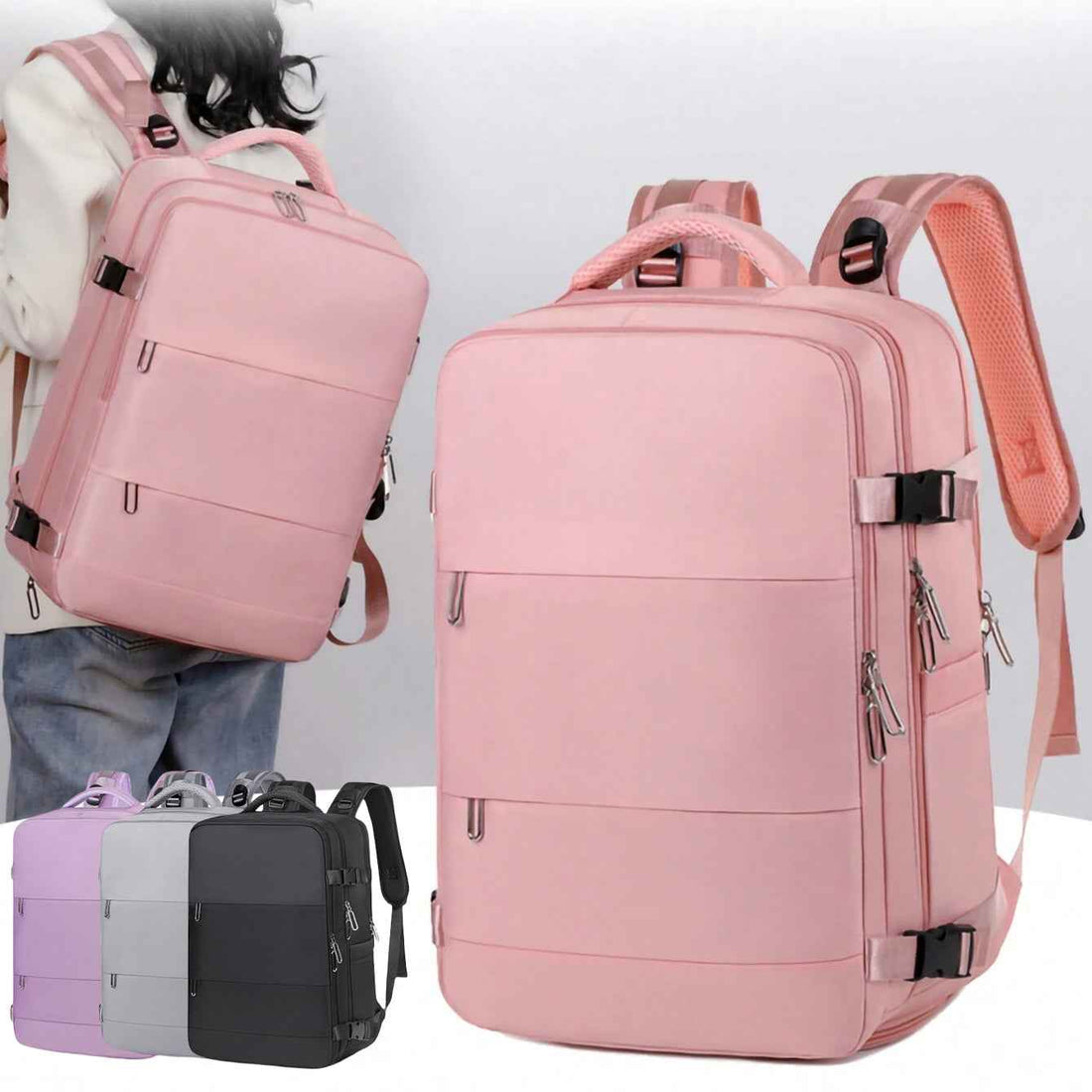 Premium women's travel backpack with laptop compartment and dry-wet separation