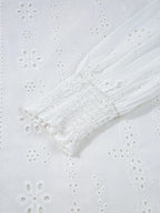 Sarah Express Women's Eyelet Long Sleeve Blouse with Elastic Cuffs