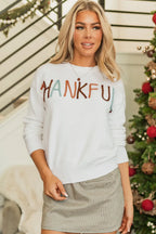 Sarah Express Women's THANKFUL Round Neck Long Sleeve Knit Top