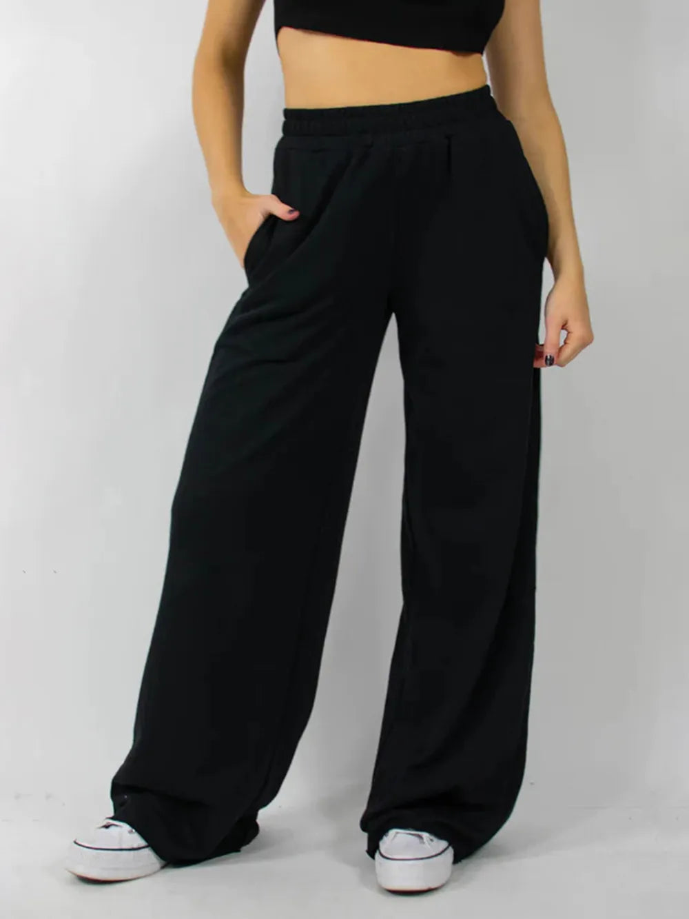 Sarah Express Women's Elastic Waist Wide Leg Pants Black