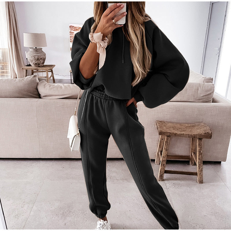 Sarah Express Women's Two-Piece Sweatsuit Set Fleece Top Straight Pants - Casual Athleisure Lounge