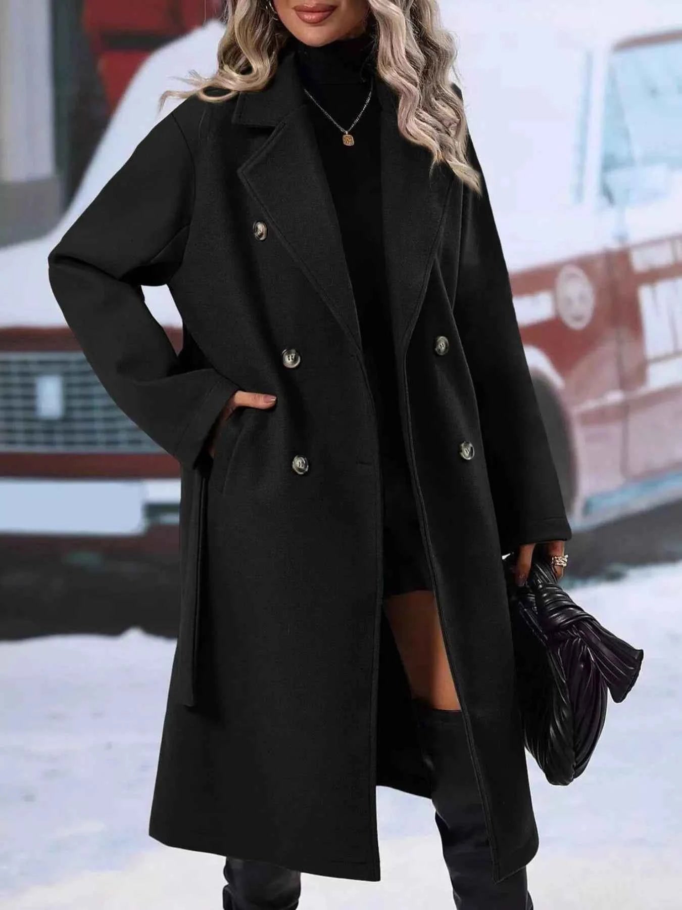 Sarah Express Women's Double-Breasted Tie Waist Coat - Belted Blazer Jacket