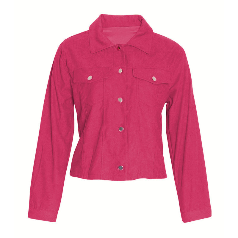 Sarah Express Women's Corduroy Button-Up Jacket Lightweight Fall Spring Outerwear Flap Pockets