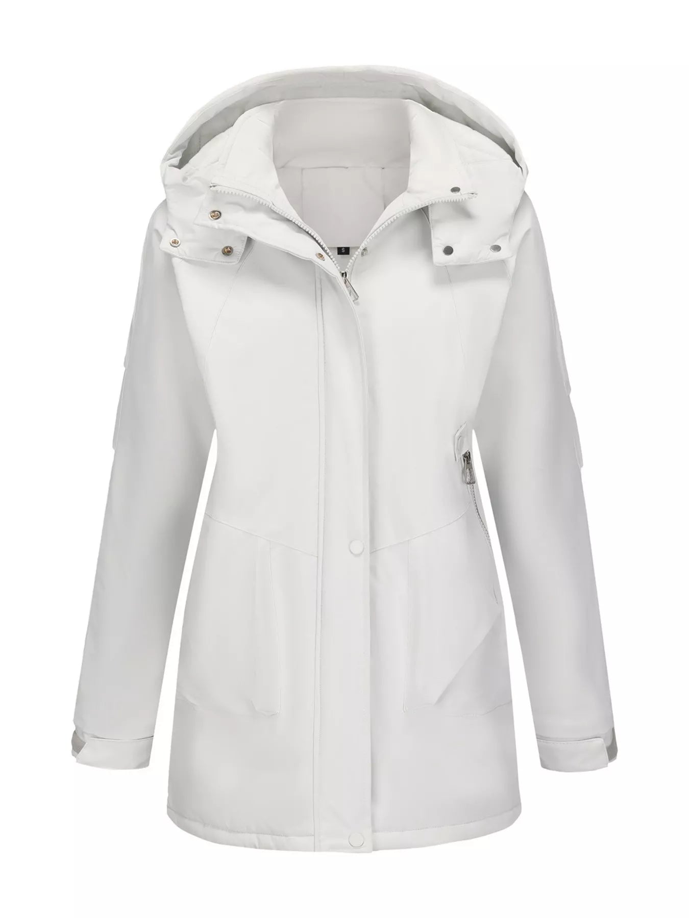 Sarah Express Women's Hooded Mid-Length Windproof Outerwear Plus Size Gray white